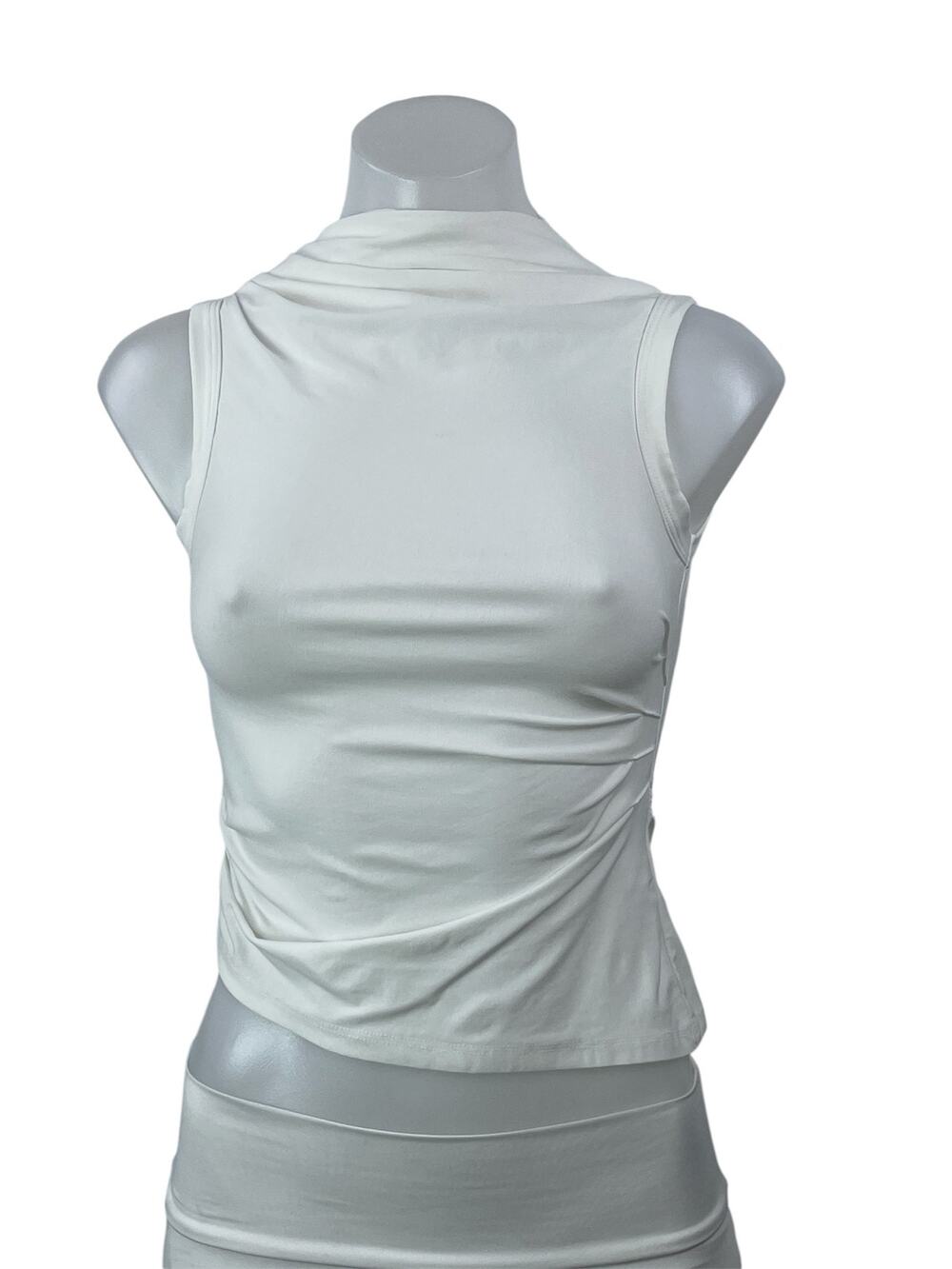 The Line By K Women's White Sleeveless Ruched Mock Neck Tank Crop Top Size XS